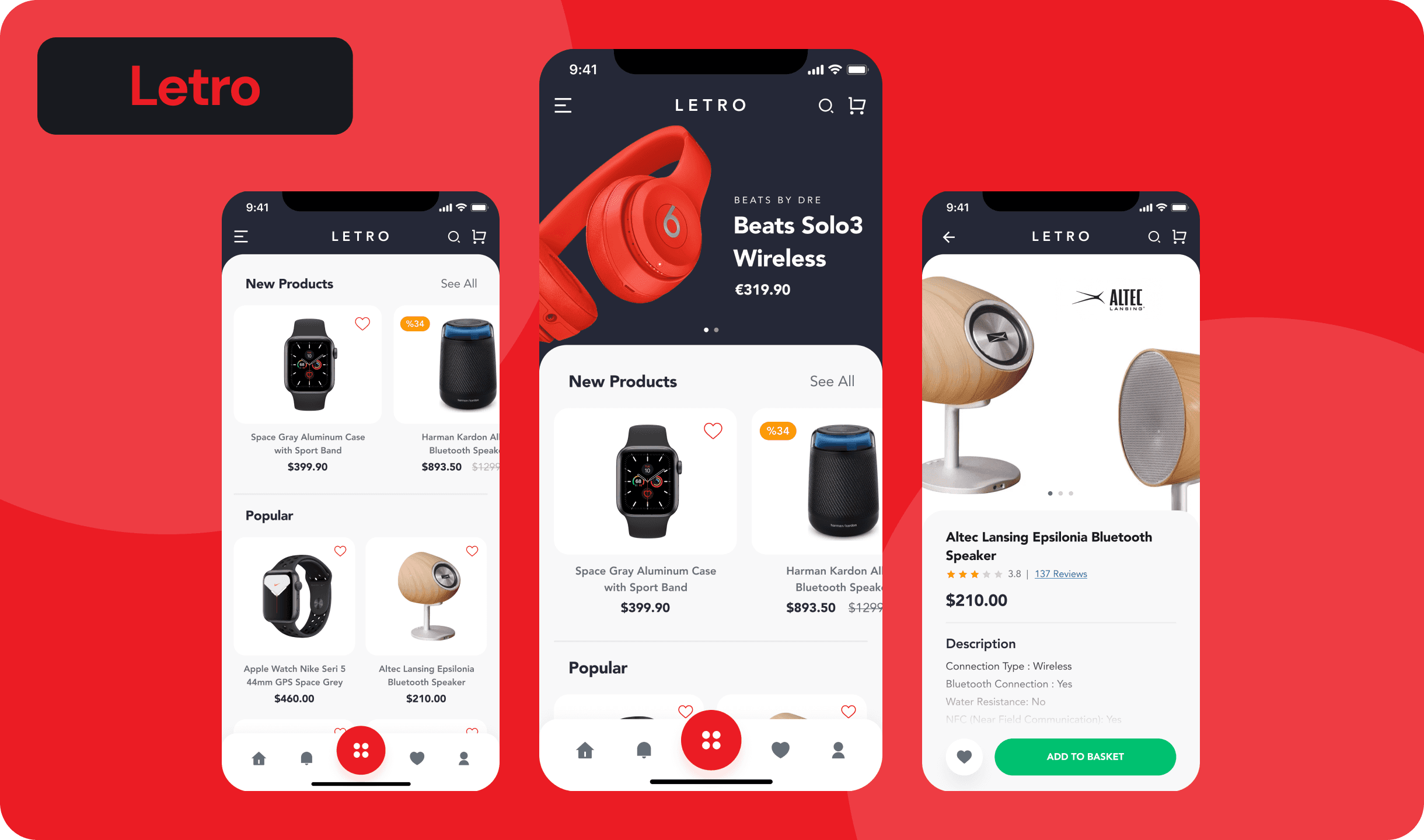 Mobile app interface showing order notifications and product listings