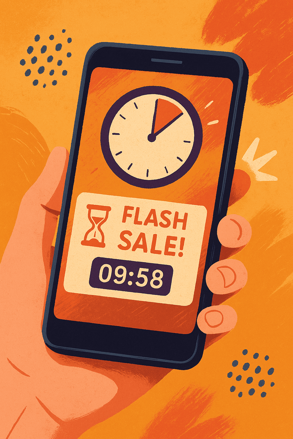 Mobile screen with countdown timer and push alert